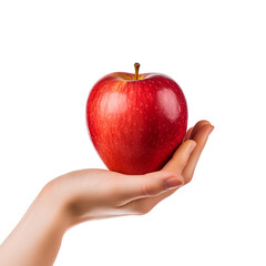 An apple on the hand isolated on transparent, ai technology