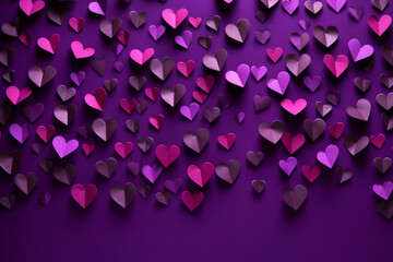  Purple Website Background with Shimmering Violet and Magenta Hearts - A Lustrous Celebration of Love, Perfect for Valentine's Day