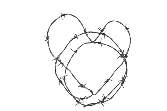 Barbed wire in the form of a heart on a transparent isolated background. PNG.