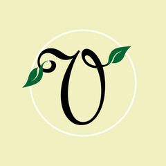 V Leaf Nature Logo. The initial logo is in the form of a capital V, inside which there is a circle surrounded by leaves which is very elegant, simple and modern. Vector Illustration.