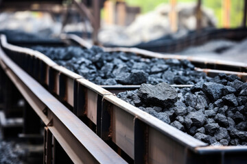 Conveyor belt with ore rocks mining and processing