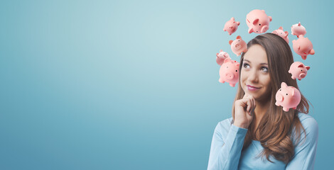 Smart young woman planning her investments