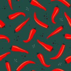 Seamless pattern with peppers. Abstract print with vegetables, hot chili, spices. Vector graphics.