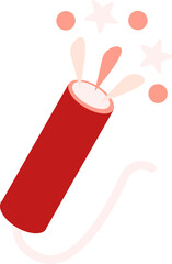 Sheaf of sparks from New Year cracker. Red Pink flat design element. Pop art cracker sparks holiday icon. Christmas event element. Simple flat vector icon isolated on white background