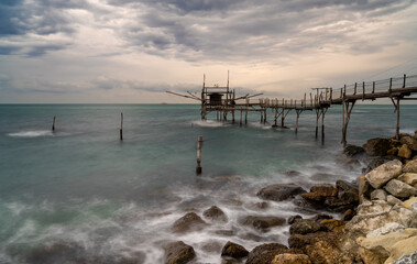view of the Trabocco Turchino fishing machine and hut on the Abruzzo coast in Italy