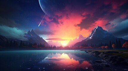 Landscape of an alien planet, view of another planet surface, science fiction background.