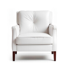 Fototapeta premium Stylish front view of a white leather chair sofa designed for modern living rooms, showcased against a white background