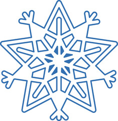 Blue stroked silhouette of snowflake, element of winter festival decoration. Winter snow, Christmas pure miracle symbol. Simple liner vector icon isolated on white background