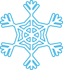 Blue stroked silhouette of snowflake, element of winter festival decoration. Winter snow, Christmas pure miracle symbol. Simple liner vector icon isolated on white background