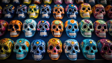 Cultural richness in a portrait-sugar skulls for Mardi Gras, a decorative and symbolic representation of indigenous art.