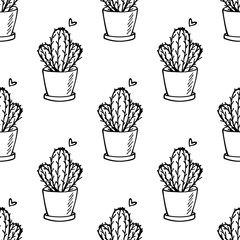 Seamless pattern with cactus doodle for decorative print, wrapping paper, greeting cards and fabric