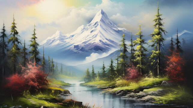  A painting of a mountain scene