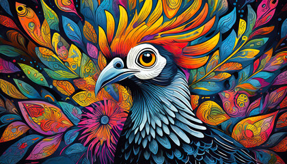 Obraz premium birds bright colorful and vibrant poster illustration