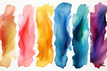 strokes brush watercolor colorful Set colours paint painting label blot isolated ink water frame splash splat stripes background flourish scratch dash scroll abstract line design - obrazy, fototapety, plakaty