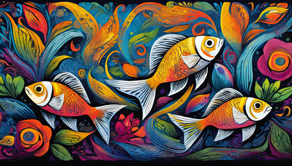 fish bright colorful and vibrant poster illustration