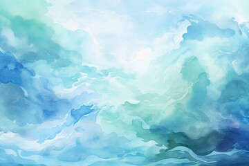 Background Watercolor Blue Beautiful paper art abstract sea sky soft cold winter artistic artwork authentic bright brush canvas colours coloured - obrazy, fototapety, plakaty
