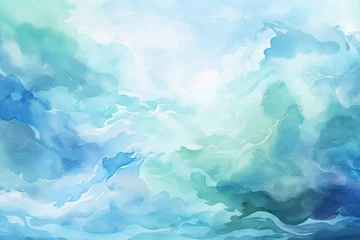 Fotobehang Background Watercolor Blue Beautiful paper art abstract sea sky soft cold winter artistic artwork authentic bright brush canvas colours coloured © akkash jpg