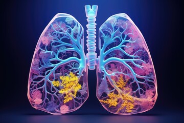 Colorful holographic concept of two lungs. Anatomy and lung disease concept.