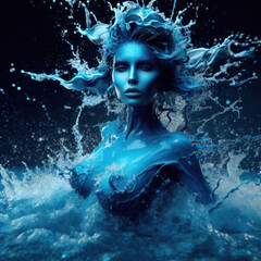 beautiful female fantasy water elemental demon or sea goddess emerges from the ocean