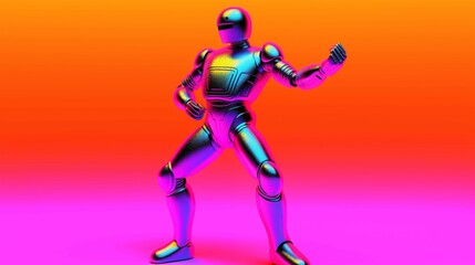 Вancing robot on a bright toxic background in the style of the 80s. Generated AI with love