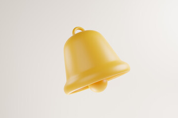 3D rendering. Cute cartoon golden yellow bell symbol icon.
