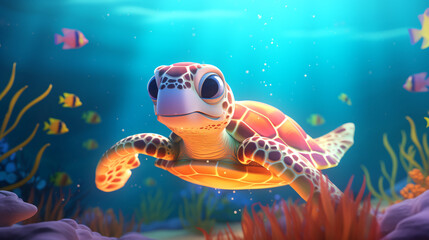 Fototapeta na wymiar Cute Cartoon Turtle