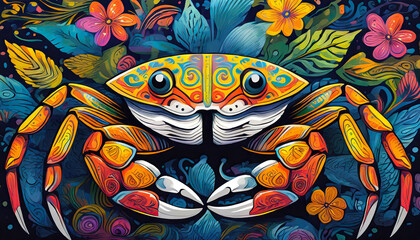 crab bright colorful and vibrant poster illustration