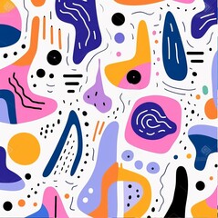 bright modern abstract background of round colored spots of natural floral shapeю Natural hand drawn seamless pattern drawing with abstract shapes, strokes, flowers and leaves. Simple illustrated mode