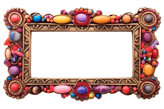 boho rectangle picture frame isolated on transparent background - design element PNG cutout