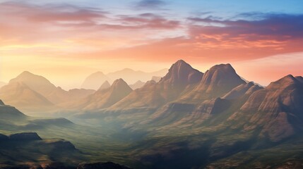 Obraz premium Sunrise over the foggy mountain range