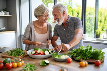 Seniors Enjoy Happiness in Cooking Together - Modern Kitchen, Timeless Love.