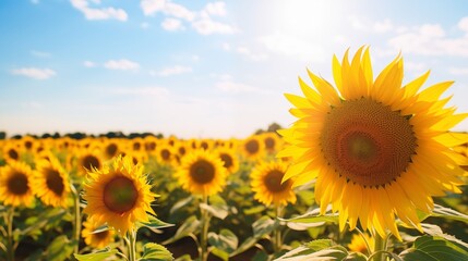 Obraz premium Close up of sunflower field in the sunny day