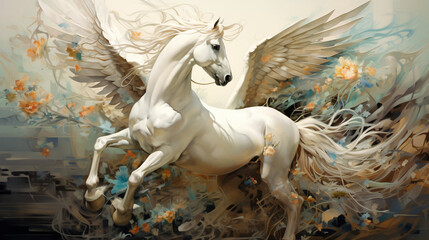 A painting of a white horse