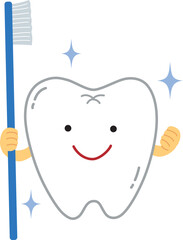 歯ブラシを持ったかわいい歯のイラスト