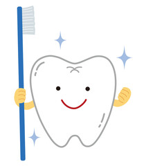 歯ブラシを持ったかわいい歯のイラスト