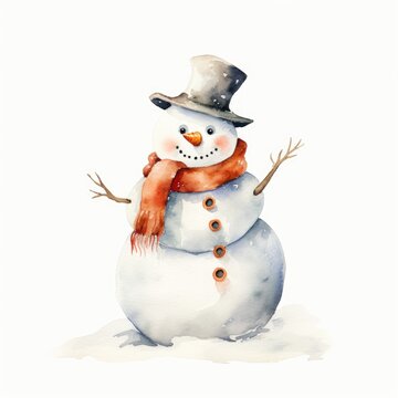 watercolor snowman on white . ai generated