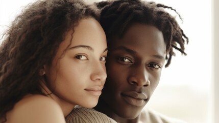 Obraz premium Man and woman expressing love through a comforting embrace.
