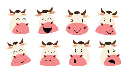 Cow animal character in various action poses vector illustration