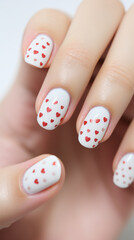 Close-up of hand with nail design inspired by cute heart shape and love