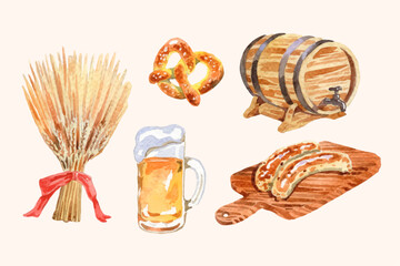 Watercolor oktoberfest element collection