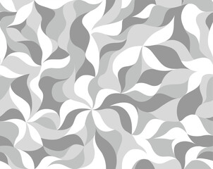 Curly waves tracery, white curved lines, stylized abstract petals pattern. Vector seamless background. Leaflets texture wallpapers for printing on paper or fabric 