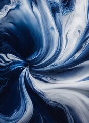 Abstract dreamy fluffy fluid forms in metallic dark blue, silver and white