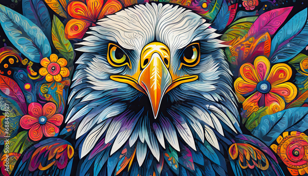 Wall mural eagle bright colorful and vibrant poster illustration