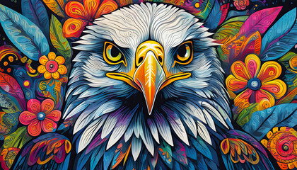 eagle bright colorful and vibrant poster illustration - obrazy, fototapety, plakaty