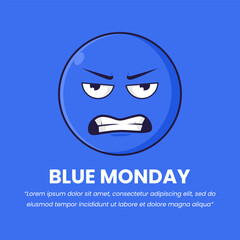 Blue emotes angry meme vector illustration suitable for blue monday