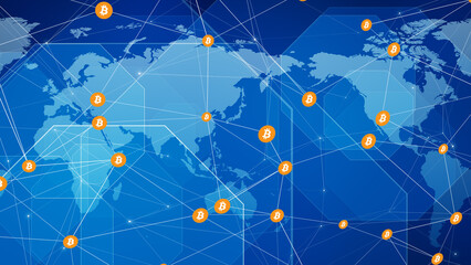 Coin digital asset success story worldwide bitcoin economy on crypto market world map trade