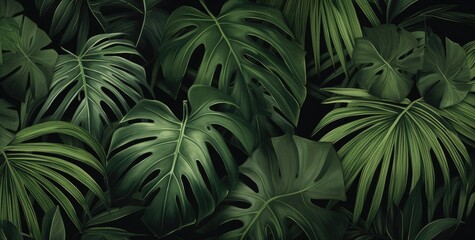 Fototapeta na wymiar Wallpaper of tropical green leaves. Jungle background.