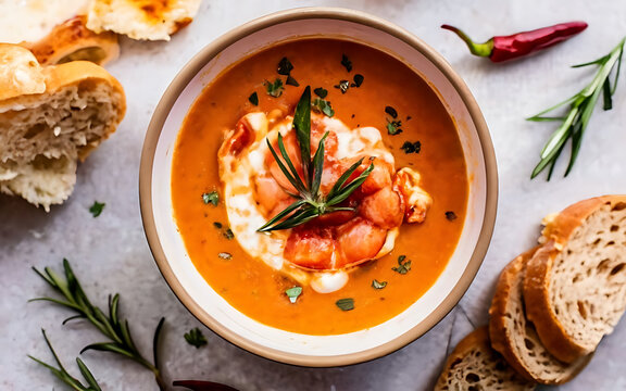 Capture the essence of Lobster Bisque in a mouthwatering food photography shot Generative AI