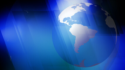 Background template with globe blue rectangles for world news and global communication in digital media network, broadcast graphics, and online news