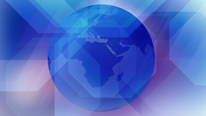 Global network breaking news from digital world with octagonal shapes in futuristic backdrop of bright blue globe, providing worldwide coverage and information for modern global communication era